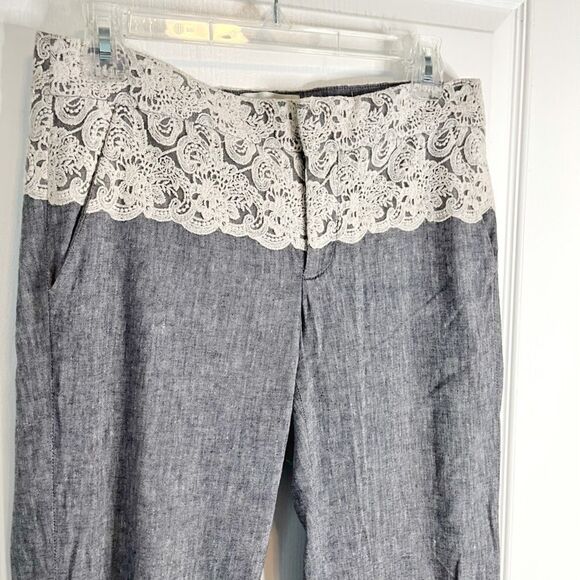 Elevenses Brighton Chambray Lace Overlay Lightweight Linen Pocket Flare Pant - Picture 6 of 10